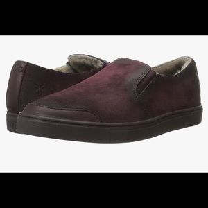 Frye Gemma Shearling lined suede slip on sneakers. Like new
